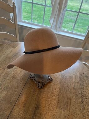 C.C. Exclusive Women's Wool Felt Wide Brimmed Hat w/Black Leather Accent